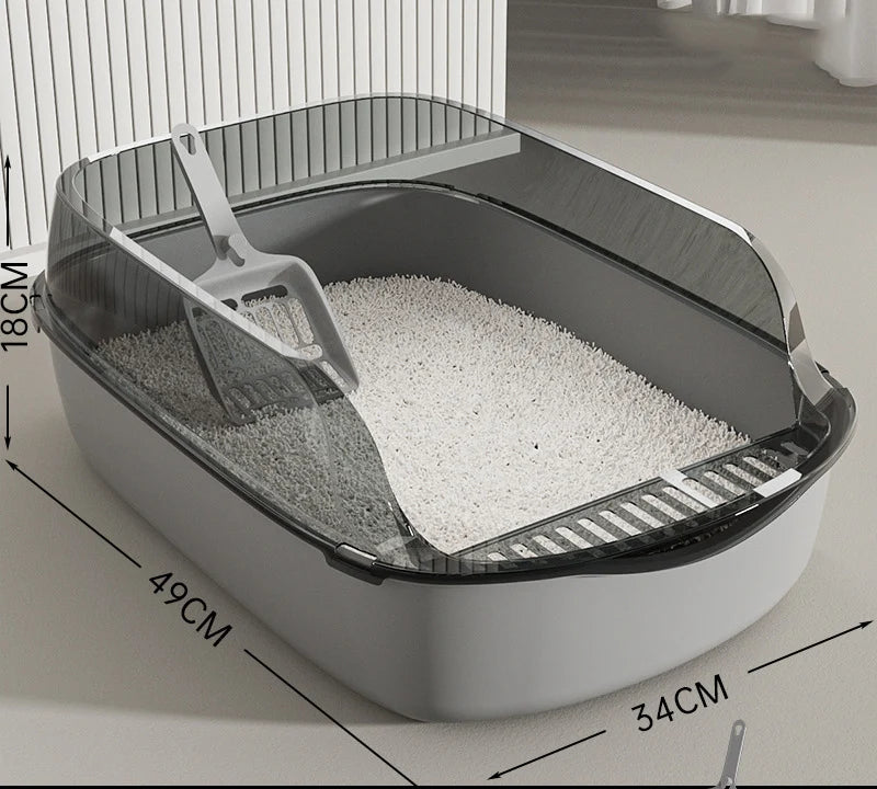 Semi-Enclosed Cat Litter Box - Splashproof Thickened Kitty Tray - ZOOMNSTORE