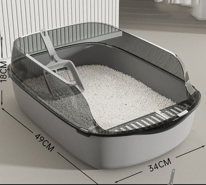 Semi-Enclosed Cat Litter Box - Splashproof Thickened Kitty Tray - ZOOMNSTORE