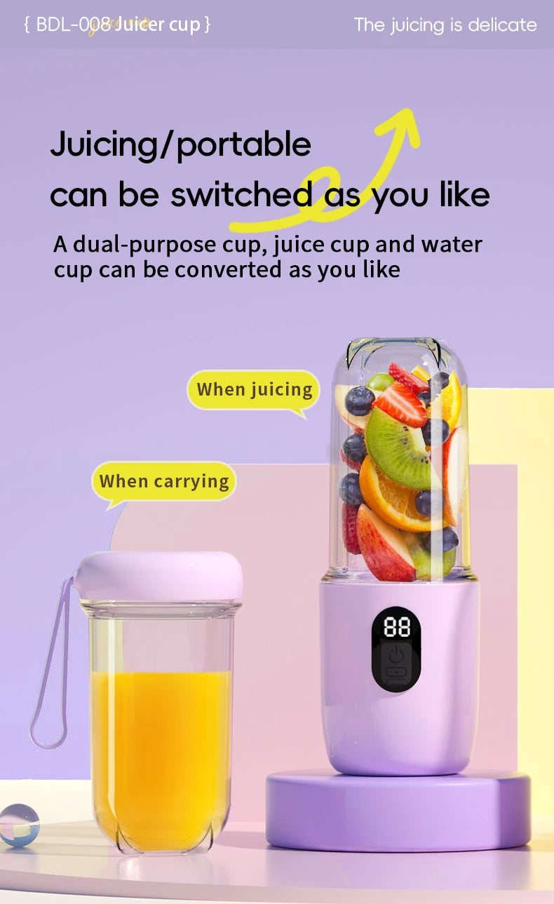 Portable USB Rechargeable Blender - Mini Juicer for Smoothies and Shakes