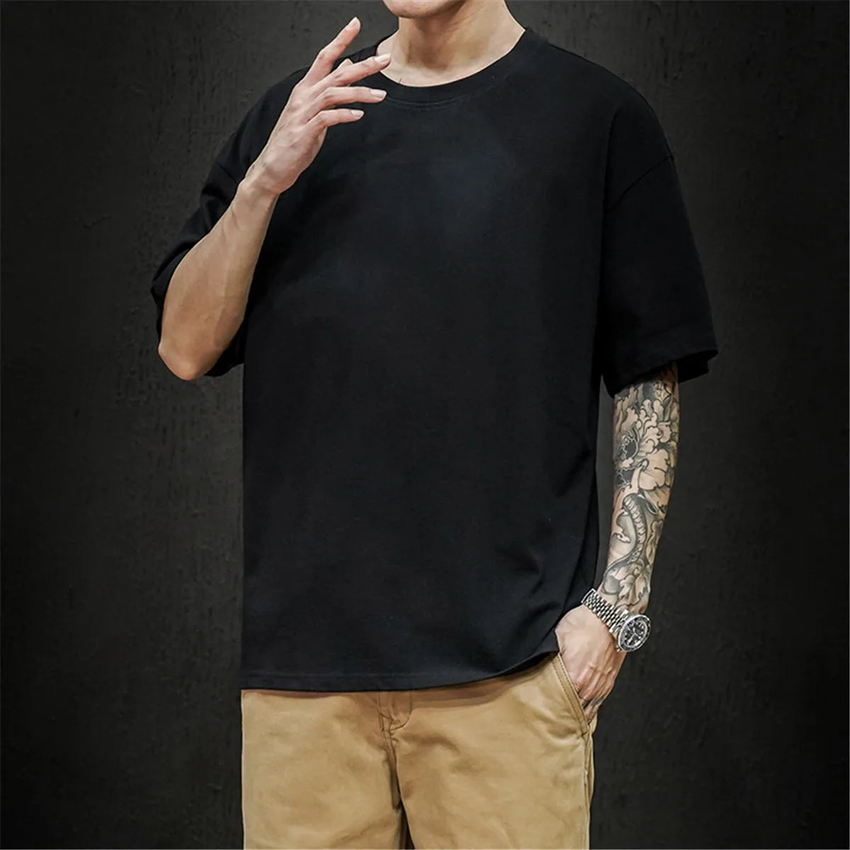 Cotton Summer Fashion Men's T Shirt Casual Solid Short Sleeve Classical Tee Mens 100% Cotton Korean Hip-Hop Top Tees Black White