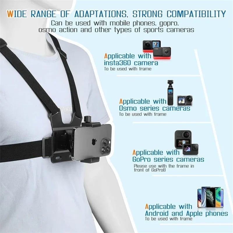 2 in 1 Mobile Phone Chest Strap Harness Stand Head Strap Holder Kit for IPhone GoPro POV Vlog Selfie Stick Tripod Bracket Mount