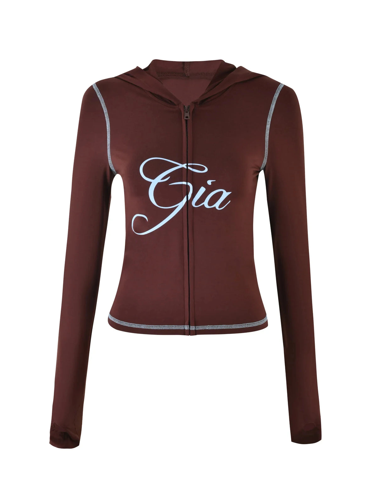 Gia neon pink regular shoulder slim-fit letter print topstitching design slim-fit hooded zip-up short jacket and pants set