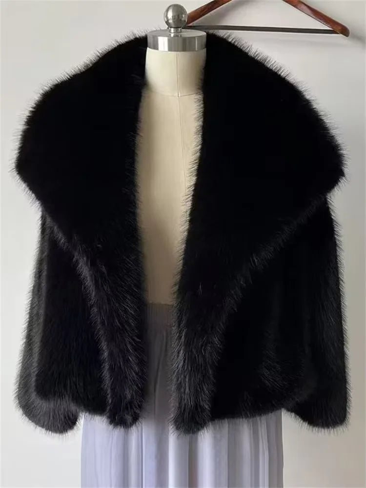 Faux Fur Women's Coat – Luxury Cropped Fluffy Jacket With Lapel Collar