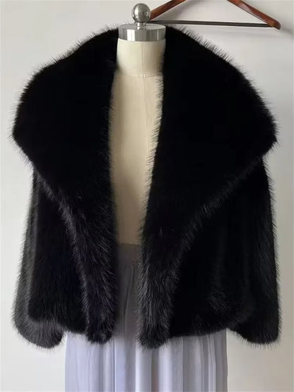 Faux Fur Women's Coat – Luxury Cropped Fluffy Jacket With Lapel Collar