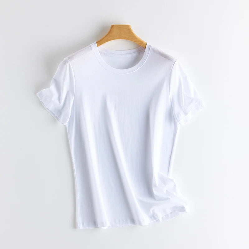 Women's V-Neck T-Shirt – Silk-Linen-Cotton Solid Summer Tee