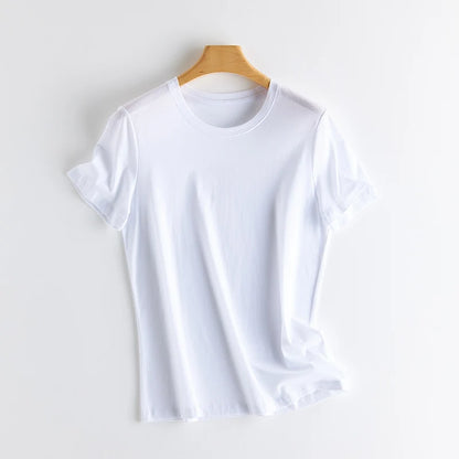 Women's V-Neck T-Shirt – Silk-Linen-Cotton Solid Summer Tee