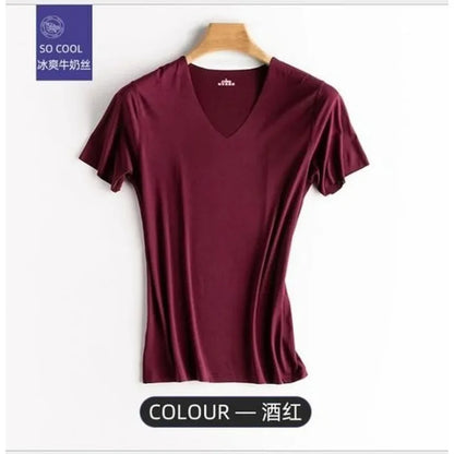 Men's Ice-Silk V-Neck T-Shirt – Seamless Breathable Sports Tee (M–5XL)
