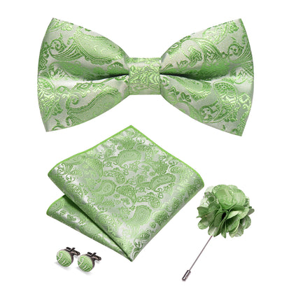 Champagne Silk Jacquard Paisley Bow Tie Set - Pre-tied Bowtie Brooch Hanky  Cufflinks for Weddings  Business