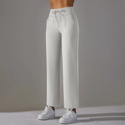 Women Leggings Wide Leg Flare Pants With Pockets Drawstring Sports Trousers High Waist Flared Yoga Leggings Fitness Running Jogg