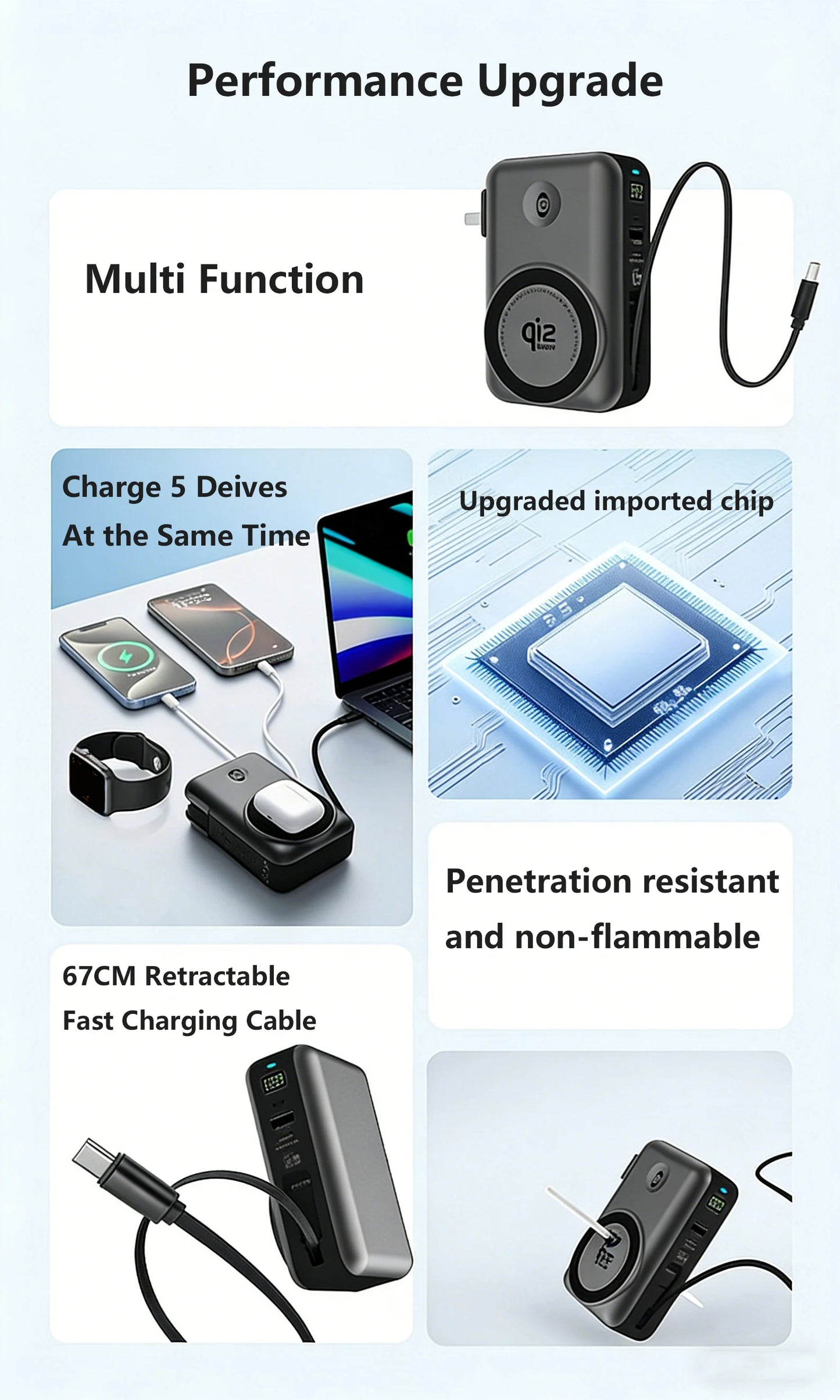 Solid-state Battery Qi2.2 25W Magnetic Wireless Power Bank PD65W Fast Charger for iPhone 17 iWatch Laptop Powerbank with AC Plug