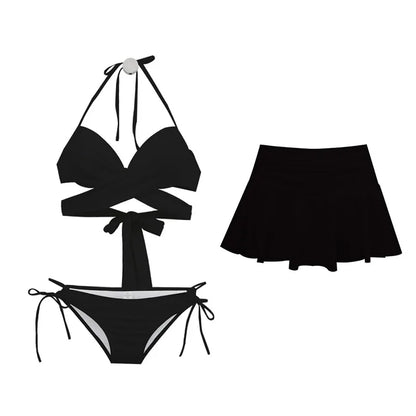 New Three Piece Minimalist and Fashionable Bikini with Small Chest and Split Swimsuit for Women's Hot Spring Vacation Swimsuit