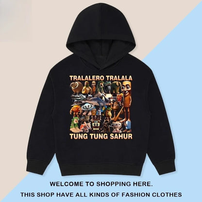 Kids Cartoon Hooded Sweatshirt - Classic Tung Tung Mountains and Seas Design - ZOOMNSTORE