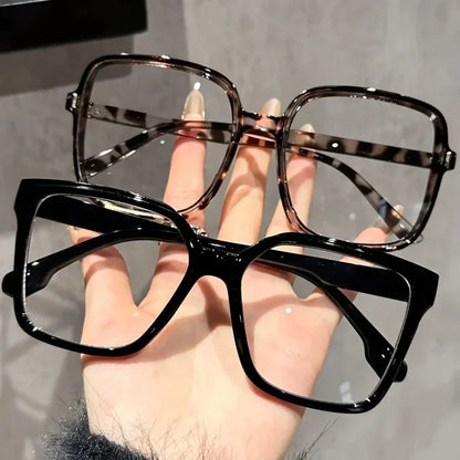 Rectangular Reading Glasses - Large Frame Plastic Eyewear with Transparent Lenses for Office Use