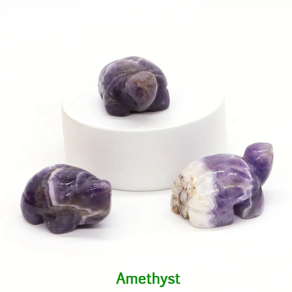 1.2" Mini Natural Crystal Stone Turtle Statue Reiki Healing Tortoise Figurine Amulet Fengshui Sculpture for Home Office Decor