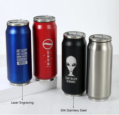 500ML 304 Stainless Steel Cola Can Thermos Custom LOGO Vacuum Cup Flask Portable Double Layers Straw Cup Water Bottle Mug