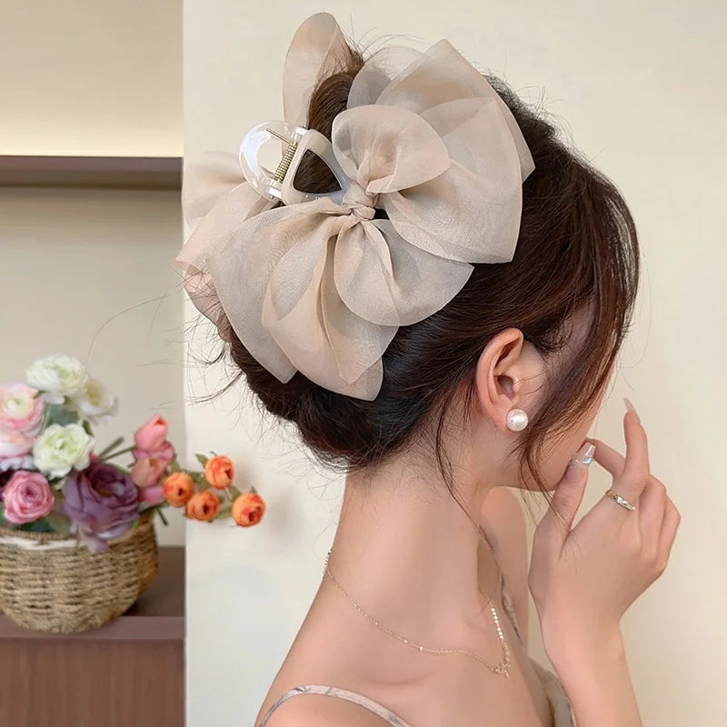 Elegant Mesh Bow Grip Clip for Girls Ponytail Braid Hair Claw Clip Stylish Hair Accessory Gift for Ladies  заколка зажим