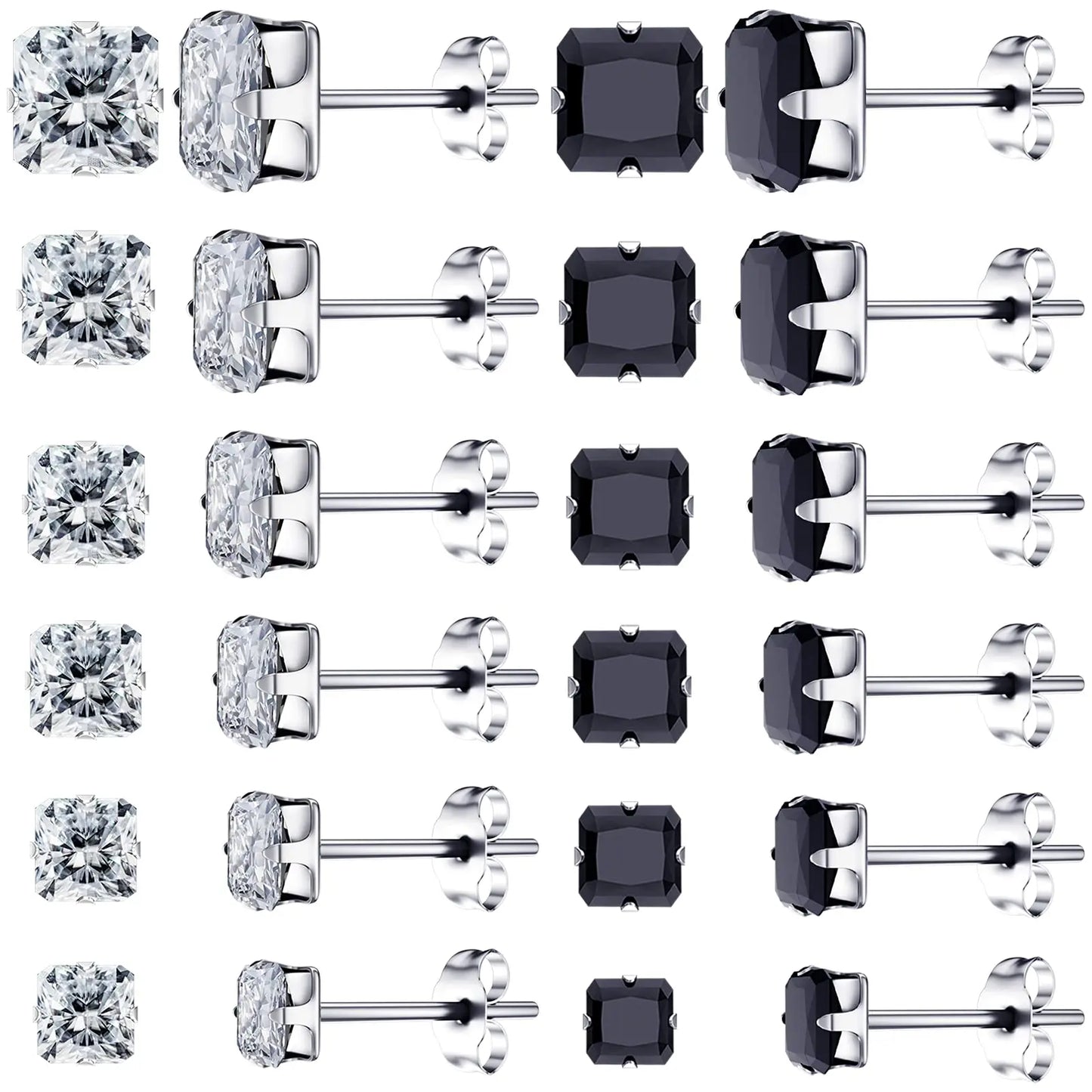 1 Pair 3mm-8mm Medical Stainless steel Crystal Zircon Ear Studs Earrings For Women/Men 4 Prong Tragus Cartilage Piercing Jewelry