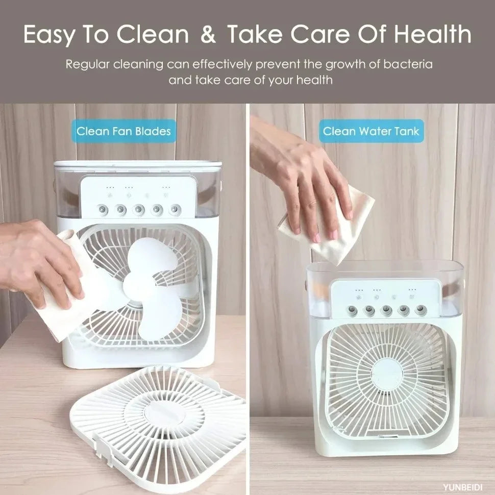 Portable 3-in-one Fan Air Conditioner with LED Light Humidifier and Timing Function Desktop Spray Fan for Home Office