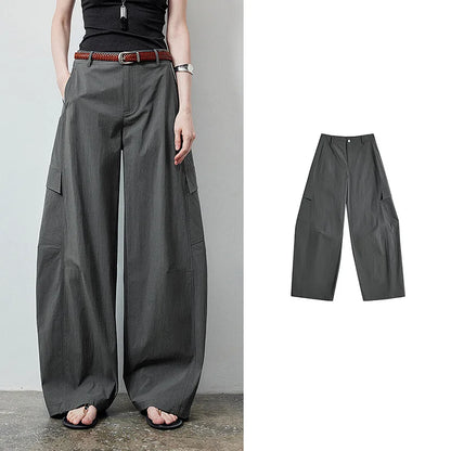 TOYOUTH Women's High Waist Wide Leg Banana Pants 2026 Summer New Multi Pocket Casual Trousers, Breathable Linen Blend