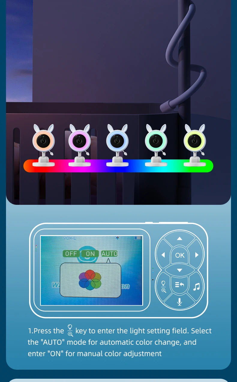 DANMINI new 3.5 "RGB night light baby monitor with night vision temperature detection voice intercom baby nanny security camera