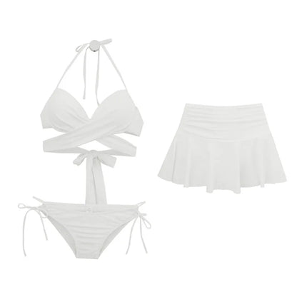 New Three Piece Minimalist and Fashionable Bikini with Small Chest and Split Swimsuit for Women's Hot Spring Vacation Swimsuit
