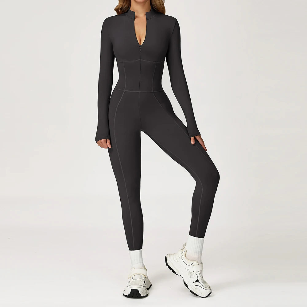 Velvet Yoga Jumpsuit – Women's Fitness Set | Long-Sleeved Push-Up Activewear