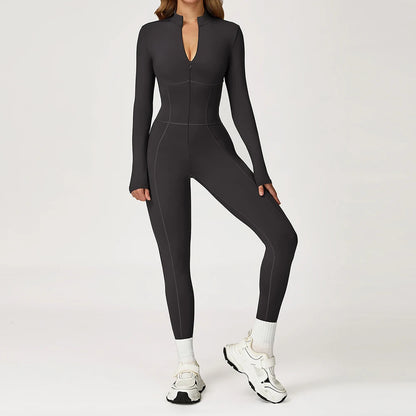 Velvet Yoga Jumpsuit – Women's Fitness Set | Long-Sleeved Push-Up Activewear