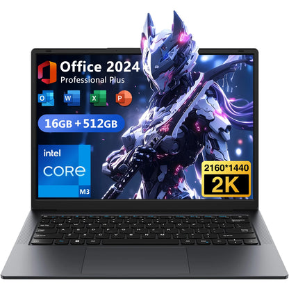 Windows 11 Pro Laptop – 14 Inch QHD Display, Intel Core m3, 16GB RAM, 512GB SSD Ultrabook