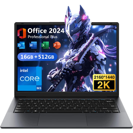 Windows 11 Pro Laptop – 14 Inch QHD Display, Intel Core m3, 16GB RAM, 512GB SSD Ultrabook