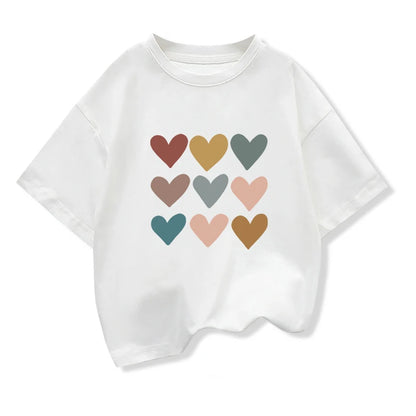 Girls Heart-shaped Cartoon T-shirt Kids Short-Sleeve Graphic High-quality Casual Tops 2026 Summer New Children's Clothing