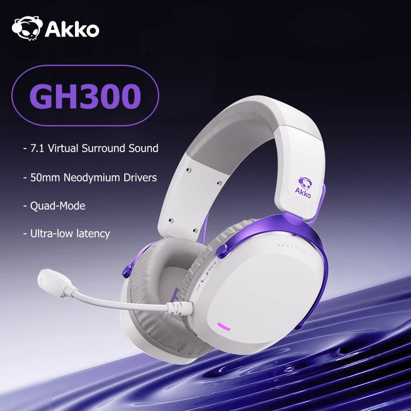 Akko GH300 Gaming Wireless Headphone with Mic Over-Ear Headset 7.1 Virtual Surround Sound Quad-Mode Head-mounted for Music Game