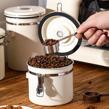 Airtight Stainless Steel Coffee Bean Container - Vacuum Sealed Kitchen Storage Jar - ZOOMNSTORE