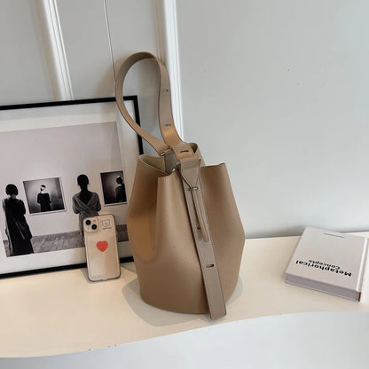 Leather Shoulder Bag - Small Solid Color Korean Fashion Baguette Style Purse