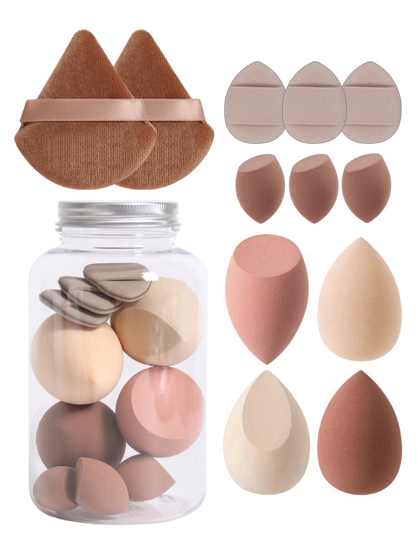 Makeup Sponge Set – 12 Piece Latex Free Sponges with Storage Jar for Wet Dry Use