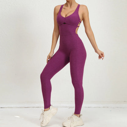 Women Yoga Jumpsuit - Push Up Backless Sportswear, Breathable Quick Dry Activewear