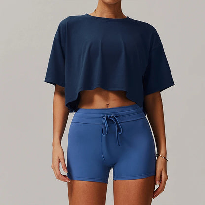 Women's Cotton Crop Top – Yoga & Fitness Short-Sleeve Workout Tee