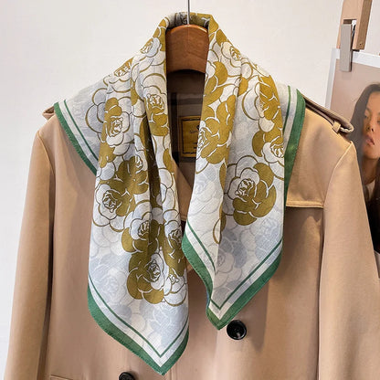 Pure Cotton Womens Printed Scarf - Fashionable Square Foulard for Neck and Hair
