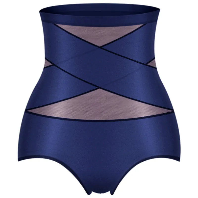 Women Ice Silk High Waist Shapewear Panties Cross Bandage Tummy Control Underwear