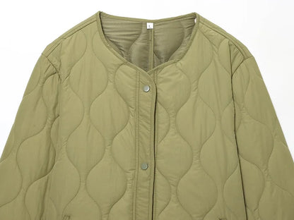 Quilted Jacket Women - Warm Winter Padded Coat With Covered Button Closure