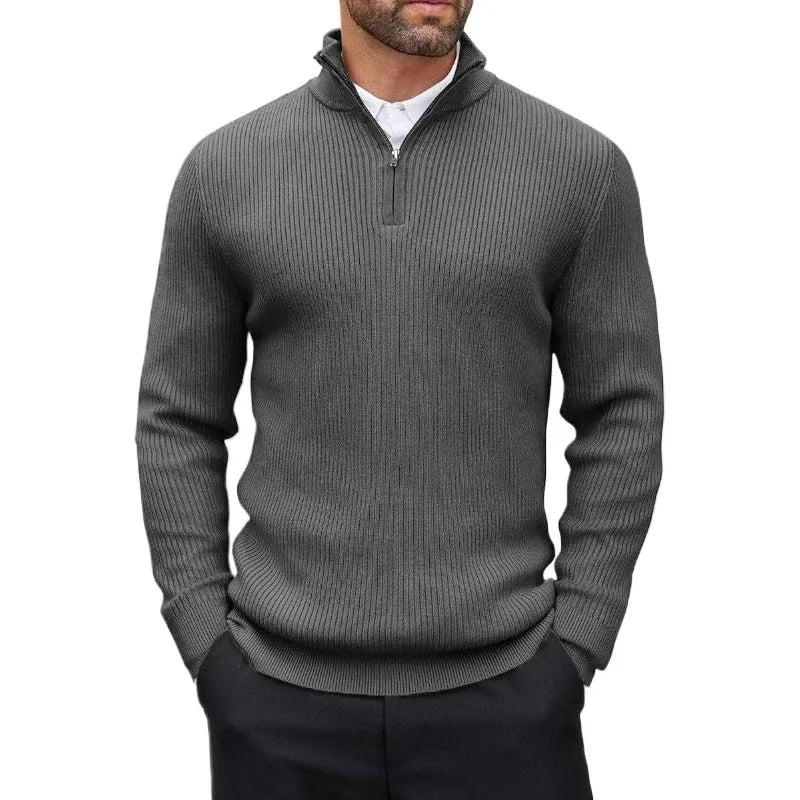 Autumn Men's Quarter Zip Pullover Dress Slim Sweater Mock Neck Sweaters Casual Long Sleeve Pullovers Outerwear Winter Warm Tops