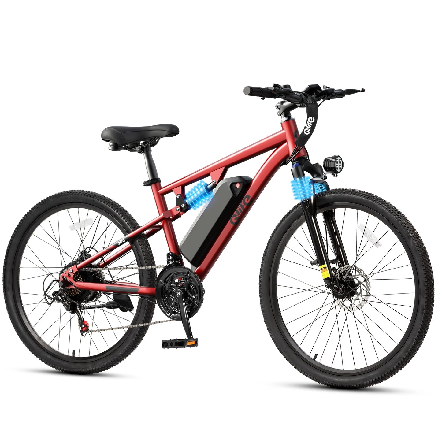 Qlife Racer Ultra Electric Bike for Adults, Peak 1200W 48V 10.4Ah,  27.5" Tire Electric Mountain Bike, 28MPH 55 Miles Off-road Electric Bicycle, 21-Speed E-Bicycle with Full Suspension