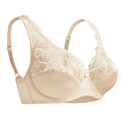 Plus Size Lace Bra - Embroidered Floral Lace Lingerie With Underwire Support