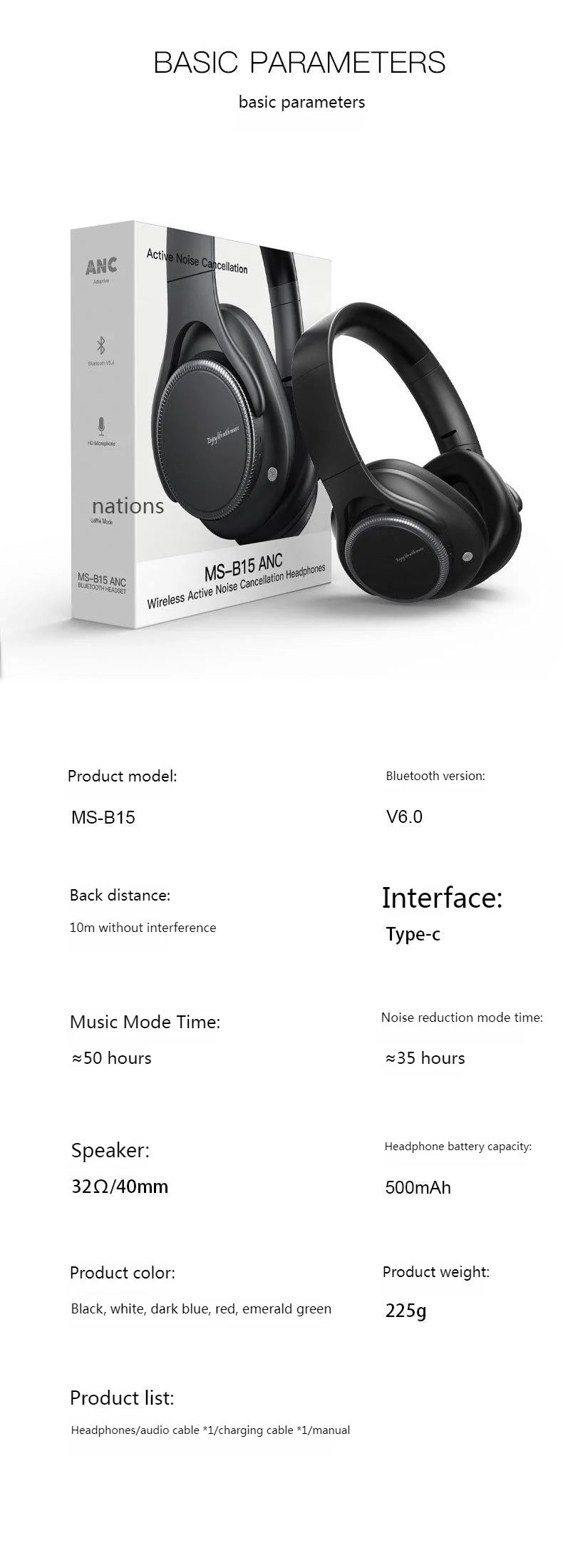 Rotary Volume Knob ANC Active Noise Cancelling Over-Ear Wireless Bluetooth6.0 Headphones Head Mounted Foldable Headset With Mic