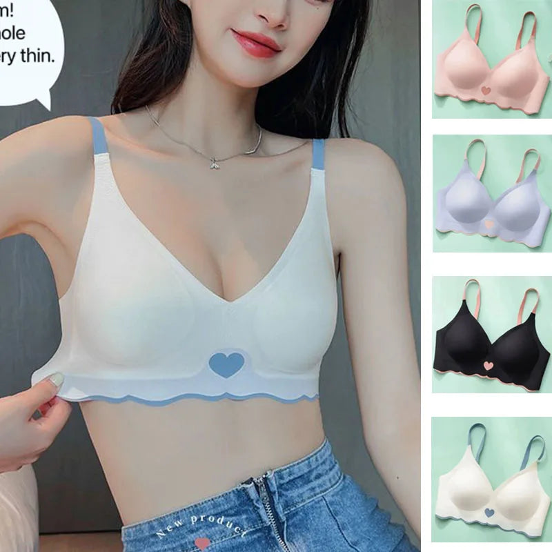 2pcs Womens Seamless Sweet Anti Sagging Bra Girl Thin Brassier Lady Comfort Soft Breathable Bra Student Simple Fashion Underwear