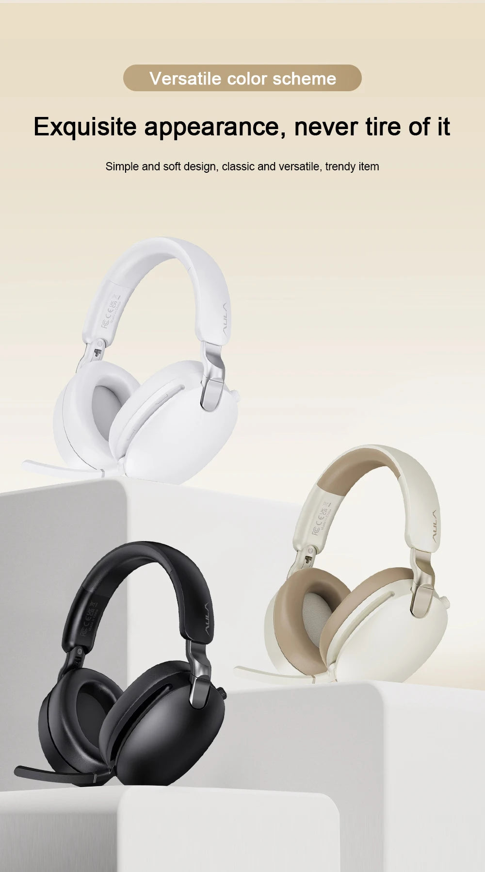 AULA New A500 Wireless Head-mounted Headphone 2.4G/Bluetooth/Wired Nolse Reduction Headsets E-sports Gaming Earphones with Mic