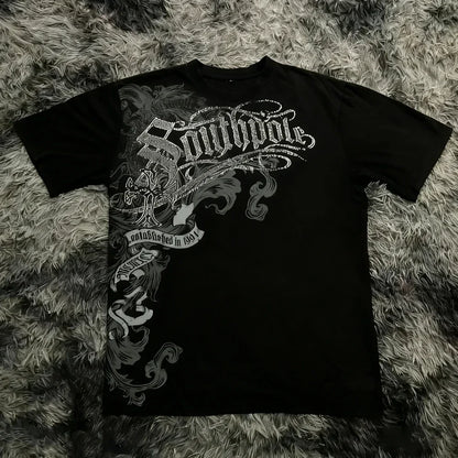 Summer Classic Y2K Gothic Style T-shirt Print Oversized T Shirt High Street Shirts Round Neck Cotton Tops Mens Women T Shirt Tee