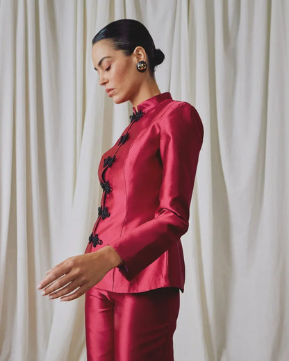 Elegant Satin Coat – Women's Satin Jacket With Cinched Waist & Button Closure