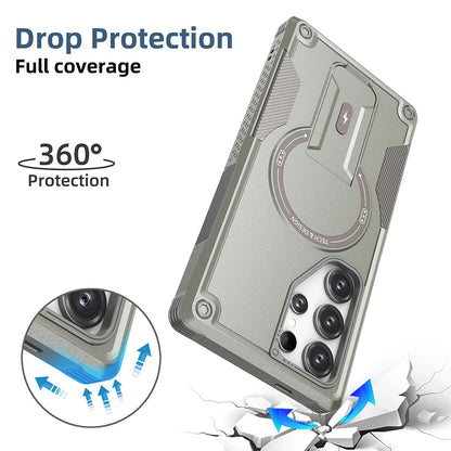 Magnetic Armor Case For Samsung S26 S25 Ultra S24 Plus A56 5G A36 A26 A16 A06 With Holder Cover Wireless Charging Bracket Cover