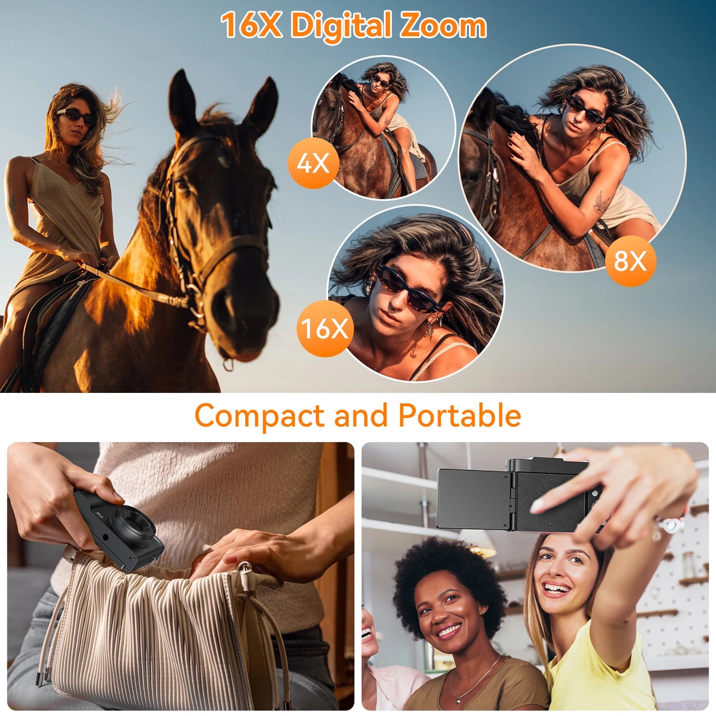 Digital Camera - 16X Optical Zoom Flip Screen Camera with 32GB Micro SD Card for Beginners