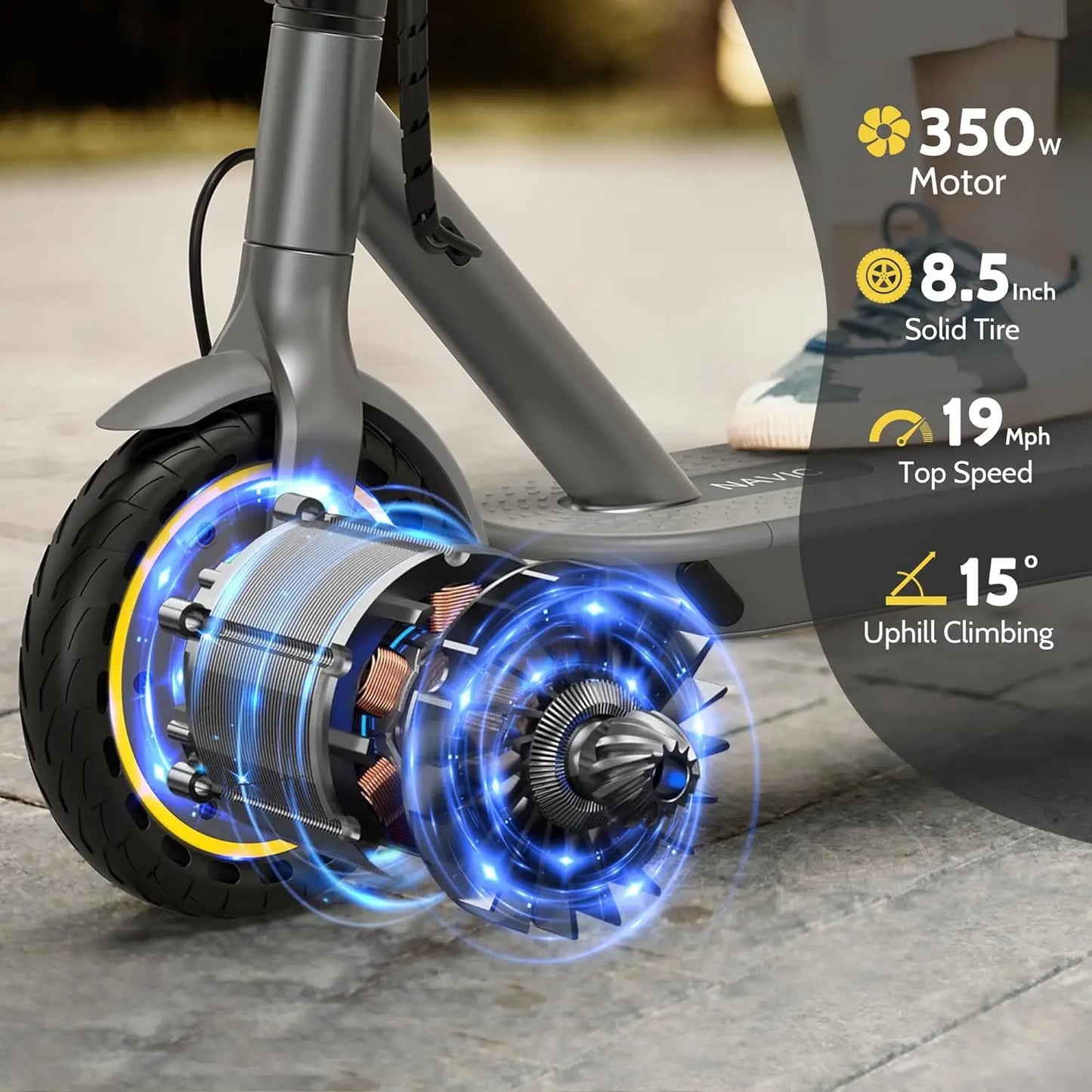 NAVIC T5 Electric Scooter 350W 19MPH APP Smart Control Scooter 8.5inch Solid tire Folding E-Scooter 22Miles Max Range for Adult